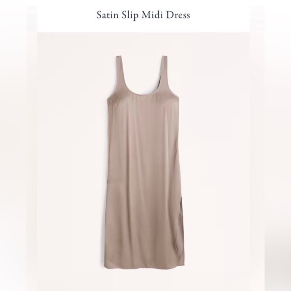NEW Abercrombie & Fitch Midi Satin Sleeveless Slip Dress Womens XL in Taupe/Tan